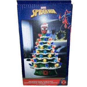 Marvel Spider-Man Christmas Ceramic Tree With Lights 11.6 New In Box